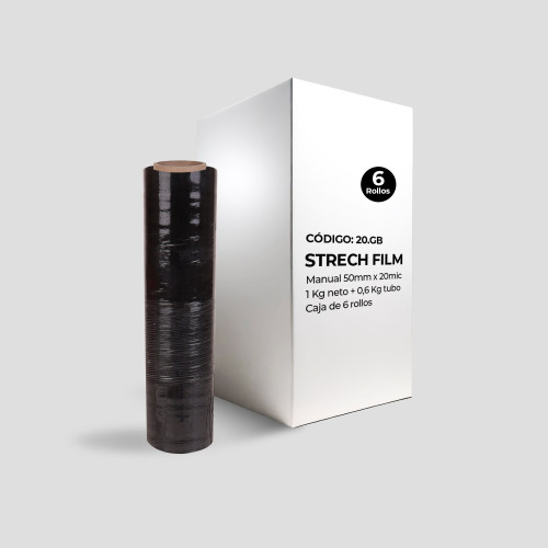 Strech Film Manual 500mmx20mic. 1kg neto+0,6 kg - Caja 6 rollos