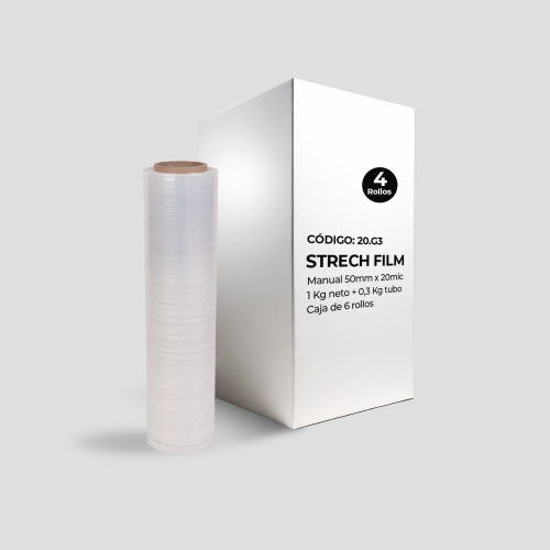 Strech Film Manual 500mmx20mic. 1kg neto+0,3 Kg - Caja 6 rollos