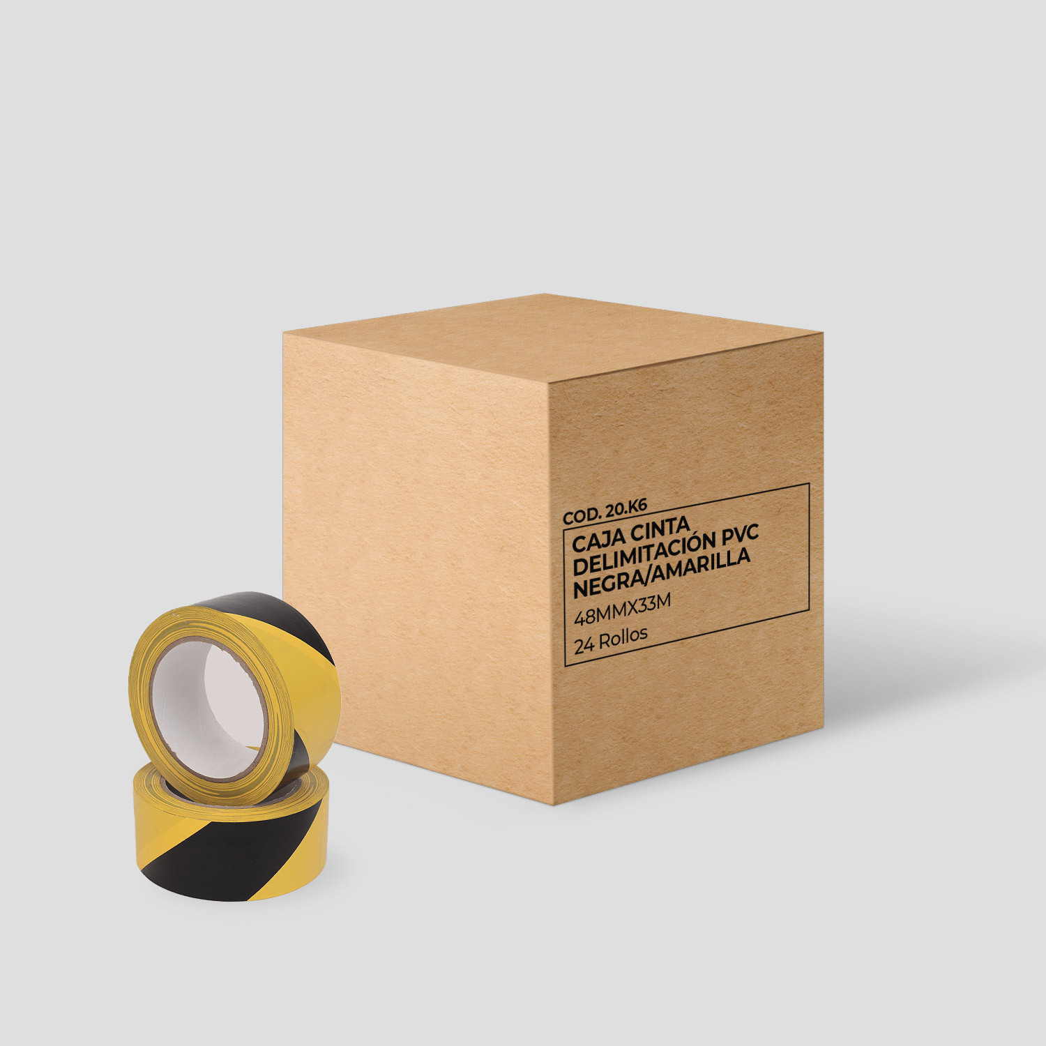 Cinta Delimitación de PVC negra/amarilla 48x33m - Caja 24 rollos