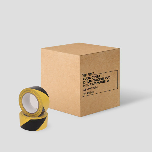 Cinta Delimitación de PVC negra/amarilla 48x33m - Caja 24 rollos