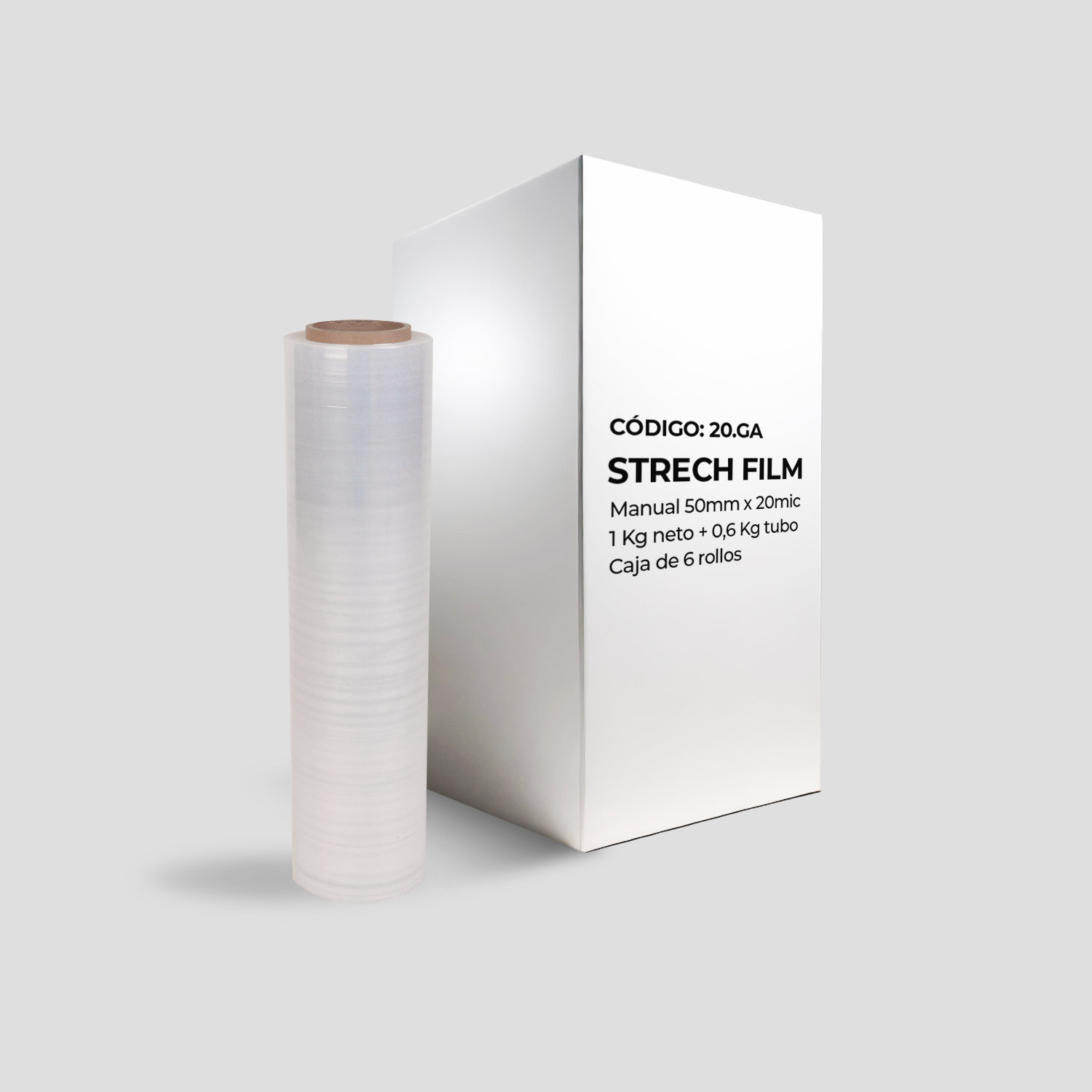 Strech Film Manual 500mmx20mic. 1kg neto+0,6 kg - Caja 6 rollos