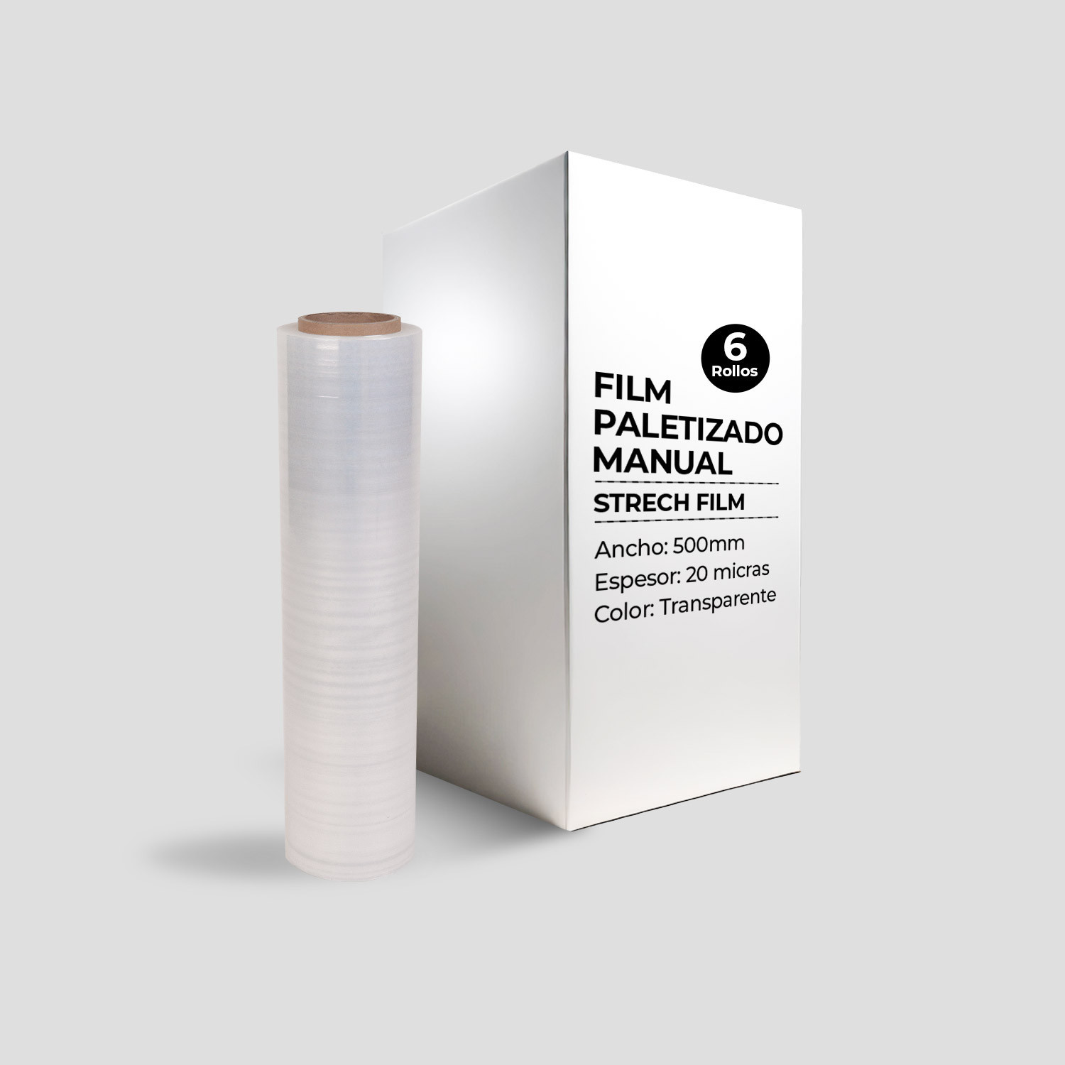 Strech Film Manual 500mmx20mic. 2kg neto/rollo - Caja 6 rollos