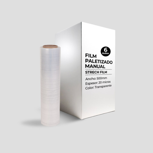 Strech Film Manual 500mmx20mic. 2kg neto/rollo - Caja 6 rollos
